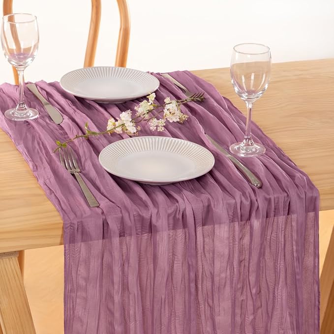 MLMC Purple Table Runner 10ft Sheer Gauze Cheesecloth Table Runner 35x120 Inches Sheer Cheese Cloth Centerpiece for Quinceanera Bridal Baby Shower Boho Wedding Home Decor