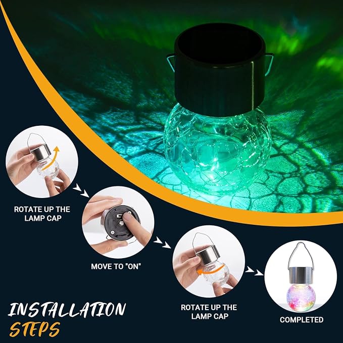 GIGALUMI Solar Lights Outdoor Waterproof, 12 Pack Solar Hanging Lights Garden Decor, Gifts for Women, Solar Outdoor Lantern Waterproof Cracked Glass for Yard, Fence, Tree(Color Changing)