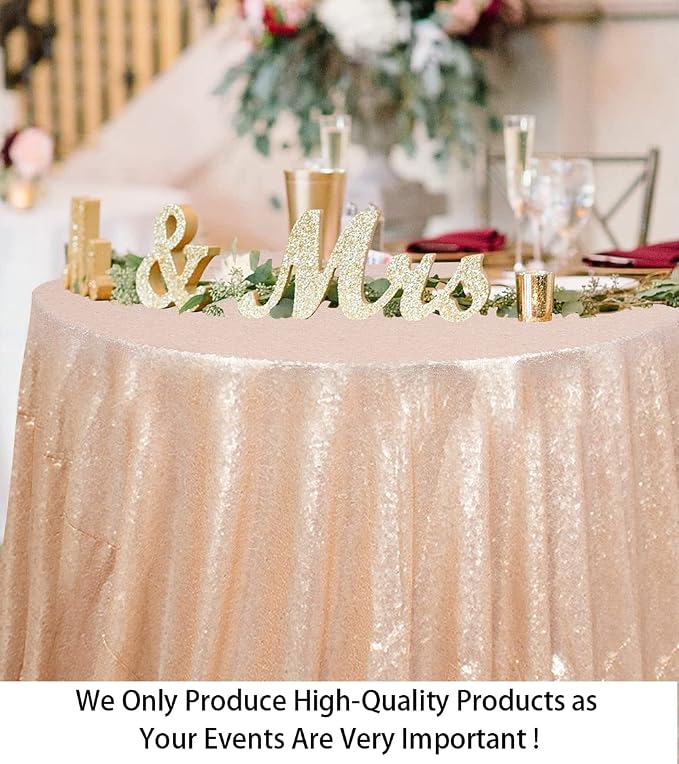 ShiDianYi Sequin Tablecloth Round 72-inch Champagne Blush | Glitter Wedding Table Cover | Elegant Party Decor for Birthday, Cake, Reception & Events