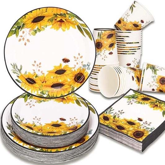 Sunflower Party Decorations, Sunflower Plates and Napkins Party Supplies Serves 50, for Birthday Bee Baby Shower Bridal Shower, Easter Mother's Day, Summer Fall Thanksgiving Decorations