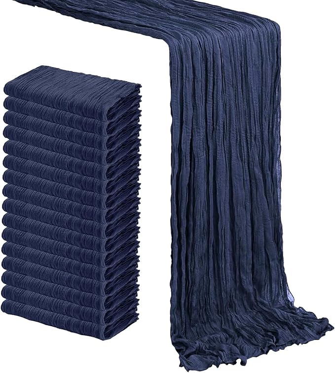 MDS Pack of 20 Cheesecloth Table Runner 35x120 Inch, 10FT Long Gauze Cheese Cloth Table Runner for Wedding Party Birthday Bridal Shower Farmhouse Garden Boho Rustic Table Decoration - Navy Blue