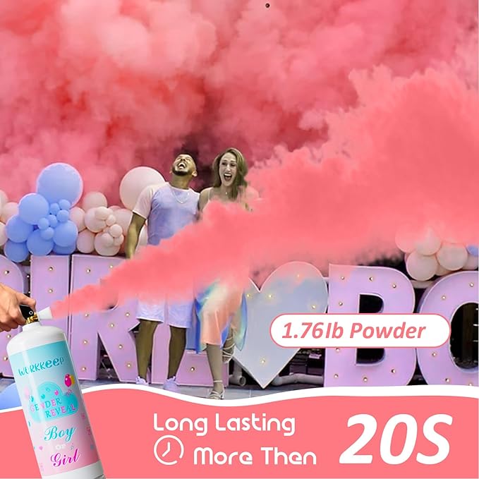 Giant Gender Reveal Fire Extinguisher: 2 Packs Pink Gender Reveal Ideas Only for Baby Girl with 100% Biodegragable for Gender Reveal Decorations - 20+ Feet (Pink)