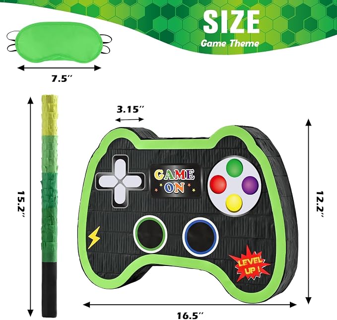 WERNNSAI Video Game Controller Piñata - Game Party Supplies Piñata Bundle with Blindfold and Bat for Boys Kids Gaming Theme Birthday Party Game Carnival Activity Decorations (15.7" x 12.2" x 3.1")