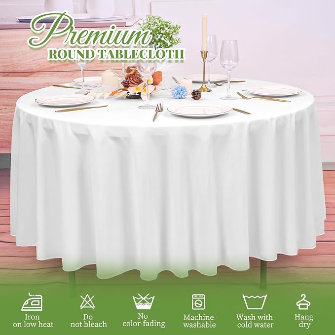 Pesonlook 10 Pack White Round Tablecloth 108 Inch, Waterproof Polyester Fabric Table Cloth for Round Tables, Stain Wrinkle Resistant Tablecloths Washable Table Cover for Wedding Dining Party Banquet
