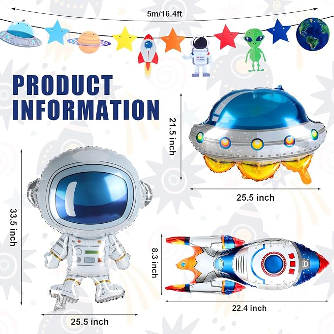 Sotiff 16 Pcs Outer Space Birthday Themed Party Decorations Supplies Includes Space Tablecloth Planet Paper Lanterns Plastic Universe Garland Astronaut Ufo Rocket Balloon for Star System