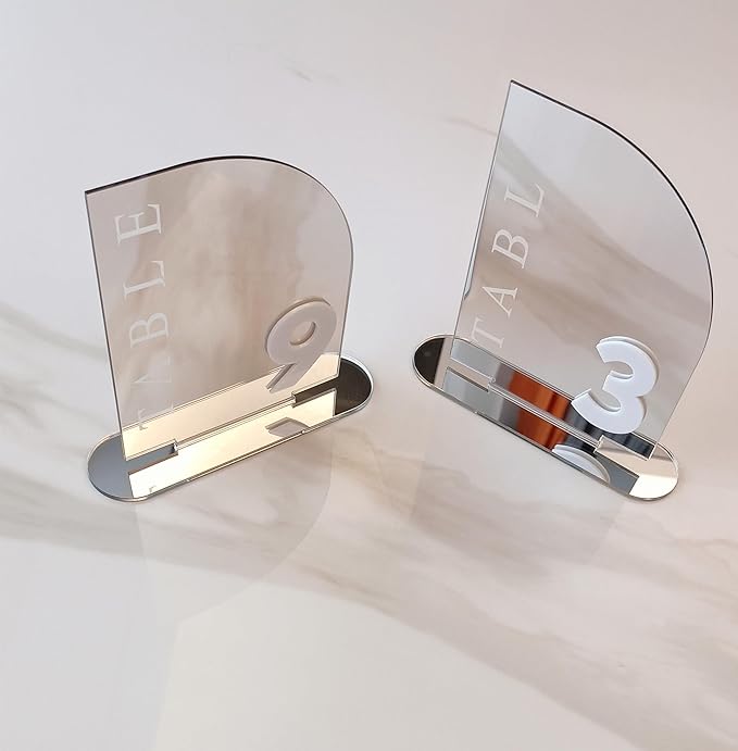 Acrylic Wedding Table Numbers,Semi-Arched Mirrored Acrylic Table Numbers for Party,Events,Occasion Decoration (Number 1-20, Silver Mirror)