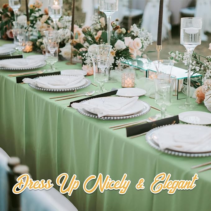 BRILLMAX 8 Pack Sage Green Tablecloths 60 x 102 Inch for 6ft Rectangle Tables - 150 GSM Polyester Fabric, 15" Standard Drop, Water, Stain & Wrinkle Resistant Cloth Cover for Wedding Dining Buffet