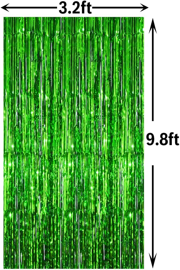GOER 3.2 ft x 9.8 ft Metallic Tinsel Foil Fringe Curtains Party Photo Backdrop Party Streamers for St. Patrick's Day,Birthday,Graduation,New Year Eve Decorations Christmas Decor (Green,2 Packs)