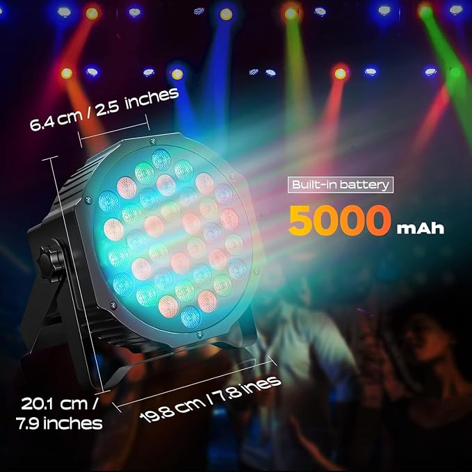 Rechargeable Stage Par Lights U`King RGB 36 LED Uplights Battery Powered with RGB 36W DJ Uplights Sound Activated Control for Wedding DJ Disco Events Halloween Church Live Party - 12 Pack