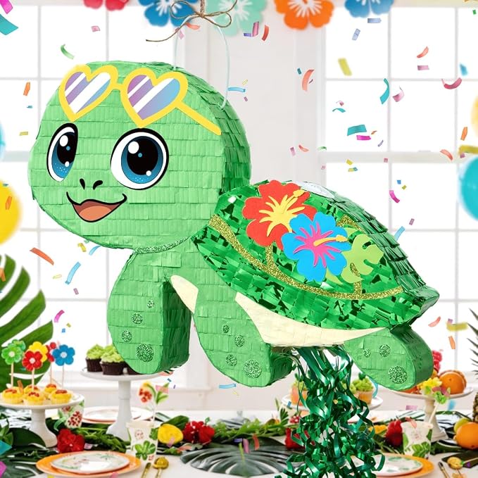 WERNNSAI Turtle Piñata - Ocean Party Decorations Hawaiian Turtle Piñata with Blindfold and Stick for Hawaiian Birthday Decorations Summer Tropical Pool Party Luau Carnival Supplies