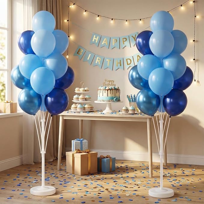 Balloon Sticks with Base for Floor&Table,Metallic Pearl Baby Blue Balloon Column Stand Kit Adjustable 20"-63",Base&Pole,Backdrop Decoration for Party Wedding Baby Shower Birthday