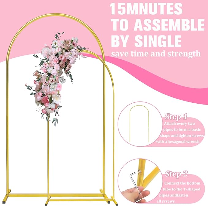 7.2FT Arch Backdrop Stand, Gold Metal Arch Stand Backdrop Ideal for Weddings, Birthday Parties, Baby Showers, Celebration Decorations