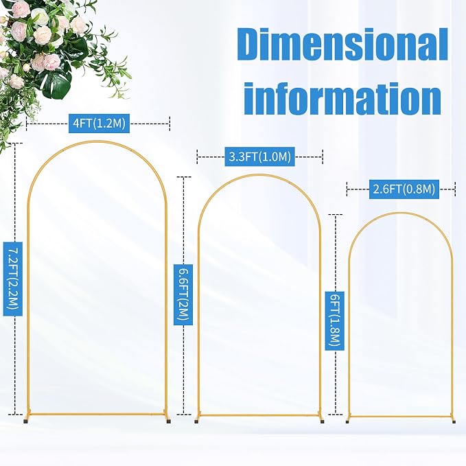 7.2FT Arch Backdrop Stand, Metal Backdrop Arch Stand, Decoration Balloon Arch Stand, Gold Wedding Arch Stand for Party Backdrop