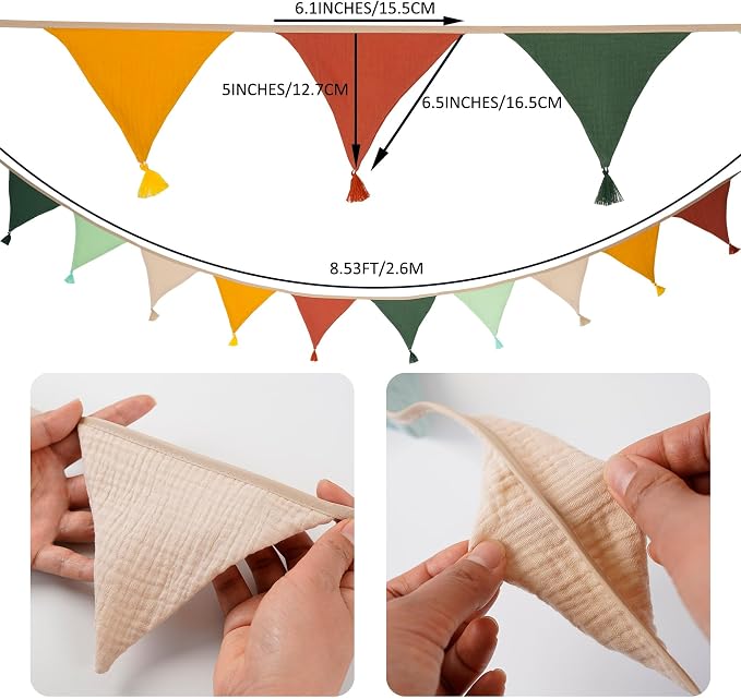 Fabric Bunting Banner, 2 Pack Handmade Neutral String Banner with Tassel Each 8.5 ft 10 Flags Nursery Wall Hanging Wedding Birthday Home Baby Shower Party Decoration Bunting (Light Candy 2 Packs)