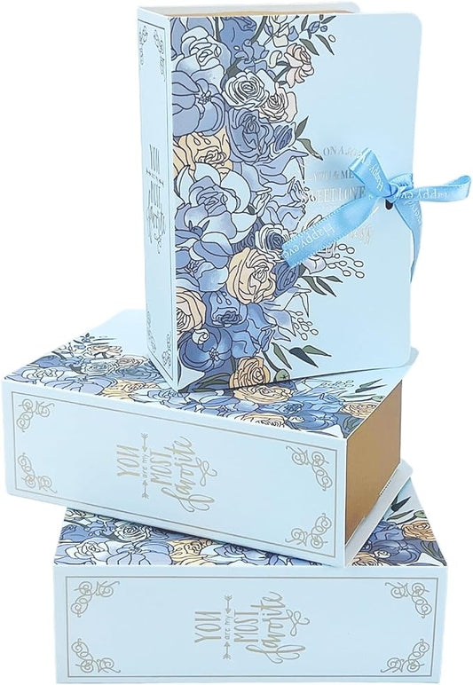 Topoloar 20 Pack Small Candy Party Favor Box Bulk,Light blue Cute Mini Party Favor Gift Box with Ribbon for Baby Shower, Birthdays, Weddings Bridesmaid Shower 4.72 * 3.14 inches
