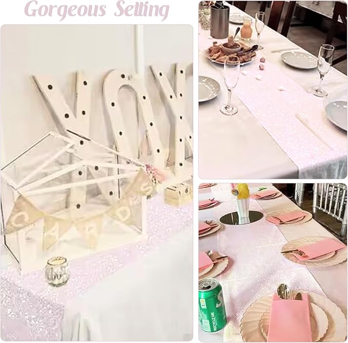 6 Pack Sequin Table Runner Sequin Table Cloths 12" x 72" Sparkle Table Runner for Baby Bridal Shower Wedding Birthday Party Table Decor (Iridescent White)