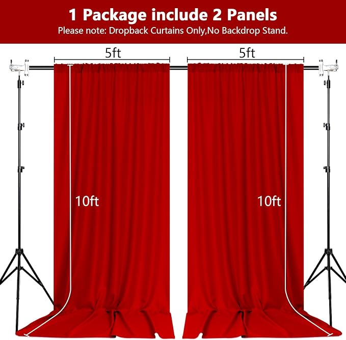 MEETSKY Red Backdrop Curtains for Party Christmas Day Wedding Ceremony Red Curtains Fabric Photography Backdrop Drapes for Birthday Party Baby Shower,5ft x 10ft,2 Panels