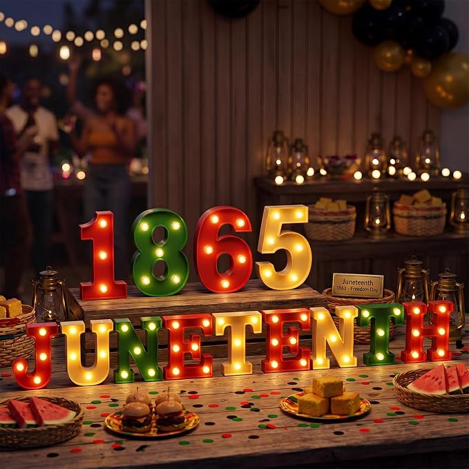 Honoson 14 Pcs Juneteenth Party Decorations 1865 Juneteenth LED Letter Lights Sign Table Decoration for Freedom Day Party African American Festival Celebration