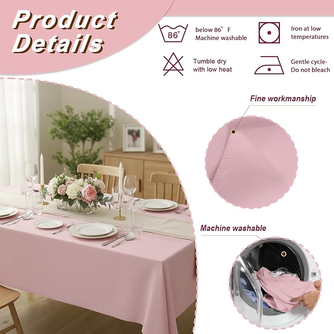 Fixwal 6 Pack Pink 70 x 120 Inch Rectangle Tablecloths, Reusable Heavy Duty Washable Polyester Table Covers, Stain and Wrinkle Resistant for 6-8 Ft Tables, Baby Shower, Birthday, Wedding, Party