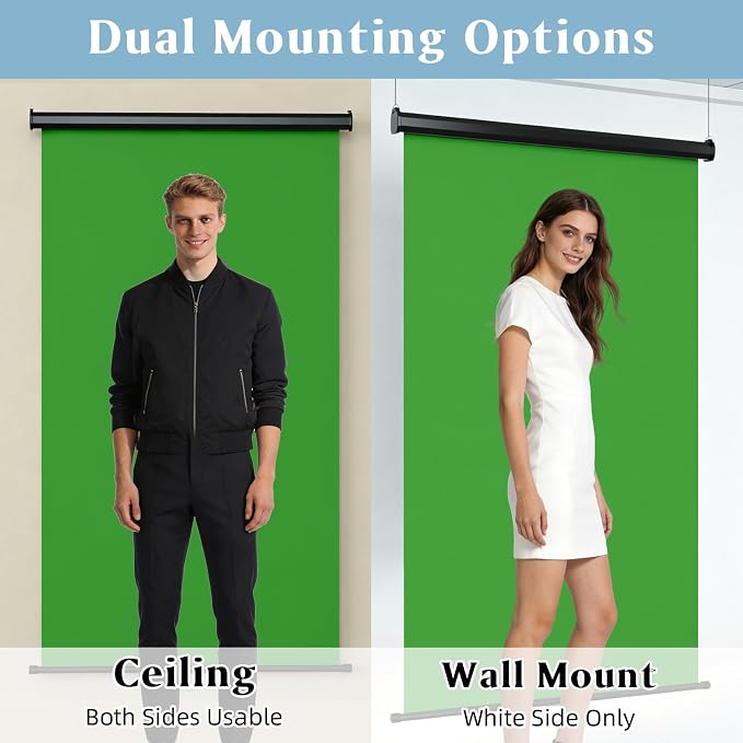 Retractable Green Photography Backdrop 36" x 59", Portable Roll-Up, Pull-Down Background, Auto-Lock Backdrop Screen for Passport Photo, Product Photography, Headshots, Video Studio