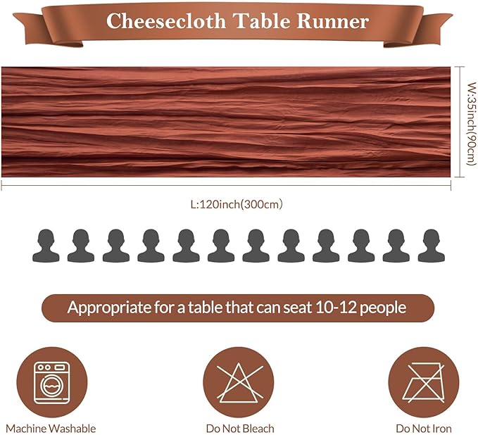 12 Pack Terracotta Cheesecloth Table Runner 35"×120" Gauze Fabric Table Runner Rustic Sheer Runner for Wedding Birthday Baby Shower Party Table Decoration Terracotta 6 Pack