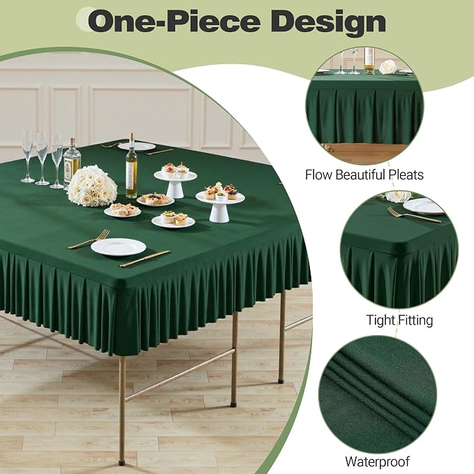 Shillance 60x60 Inch Green Spandex Square Tablecloth 2 Pack,Wrinkle Free Green Fitted Table Cloth for Square Tables,Washable Pleated Table Cover for Wedding Birthday Cocktail Party Buffet Dinner