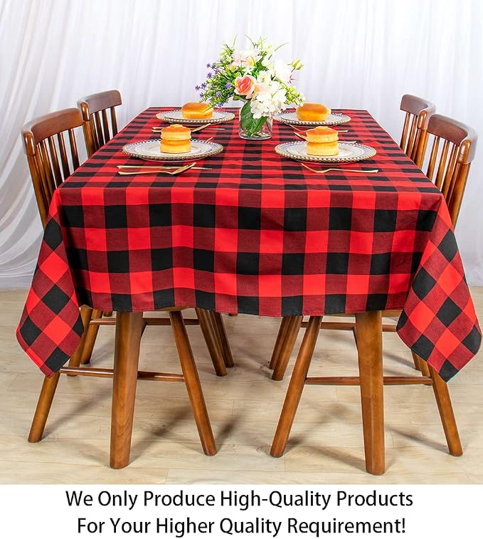 ShinyBeauty Checked Tablecloth Rectangle 54x80-Inch Red and Black Buffalo Plaid Tablecloths Washable Cotton Table Cover Gingham Tablecloth for Dining Rustic Lattice Table Cloth Farmhouse Linen
