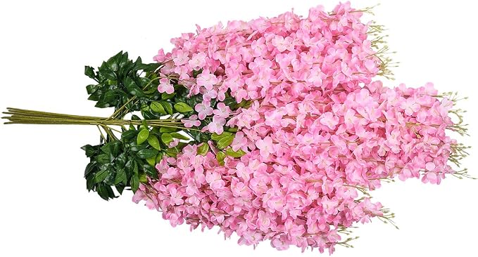 Pauwer Wisteria Hanging Flowers 12 Pack Fake Flower Garland Artificial Wisteria Vines Rattan Silk Flower String Wedding Party Wall Decorations,Pink