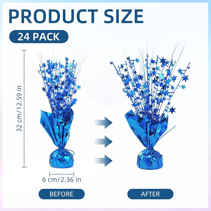 24 Pack Blue Metallic Foil Spray Centerpiece Star Table Decoration Burst Table Centerpieces for Birthday New Year Wedding Anniversary Graduation Party Supply (Blue)