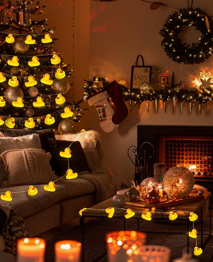 AceList 60 LED Rubber Ducks String Lights with USB & Waterproof Battery Box, Christmas Ducks, Unique Gifts for Jeep Ducks Lovers, Yellow Rubber Ducks for Party, Birthday, Christmas Decor