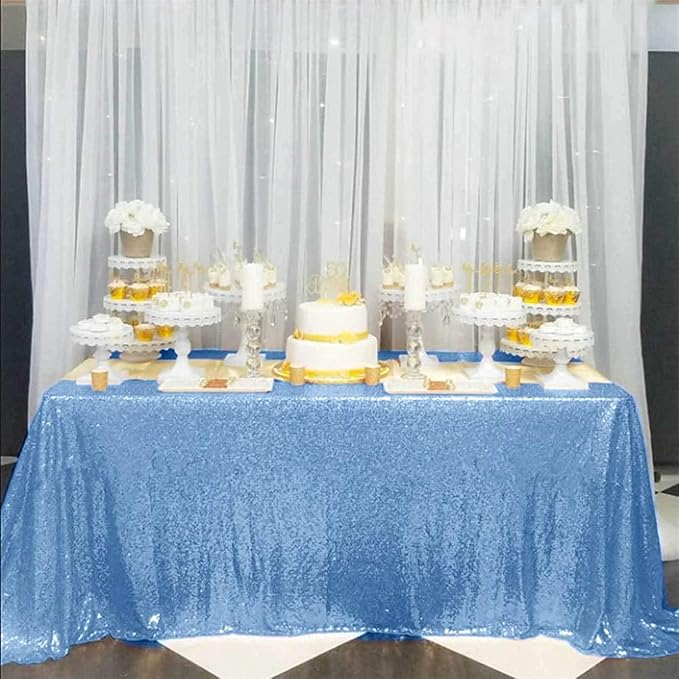 B-COOL Baby Shower Table Cloth 90x132 Inch Sequin Tablecloth Glitter Overlays Baby Blue Sparkly Glam Wedding Decor Shimmer Mermaid Theme Party Decor