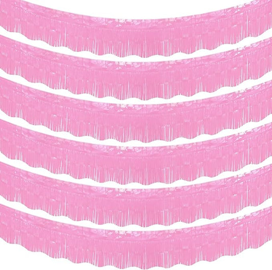 LOLStar Macaron Pink Foil Fringe Tinsel Garland Streamers Banner, 6 Pack | 60Ft Tinsel Streamers, Macaron Pink Tinsel Fringe Banners for Wedding, Gender Reveal, Bachelorette, Birthday Party Decor