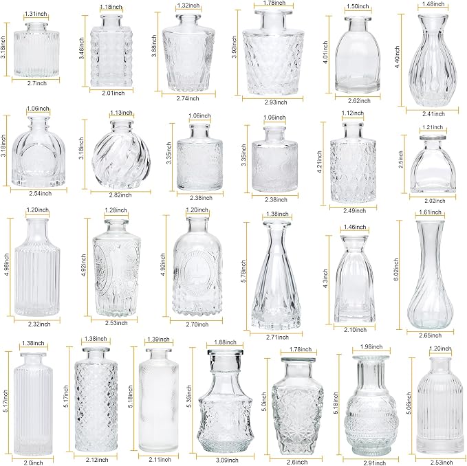 Glass Bud Vase Set of 32 pcs,Bud Vases in Bulk,Small Vases for Centerpieces, Mini Flower Vase Bulk for Rustic Wedding Home Table Decorations