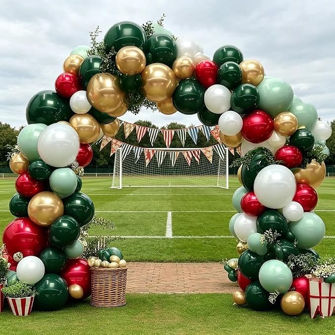 Soccer Balloon Arch Kit, Double Stuffed Dark Green Red Pearl White Gold Balloons Emerald Green Burgundy Balloon Garland for World Cup Soccers Football Sports Theme Birthday Graduation Party Decoration