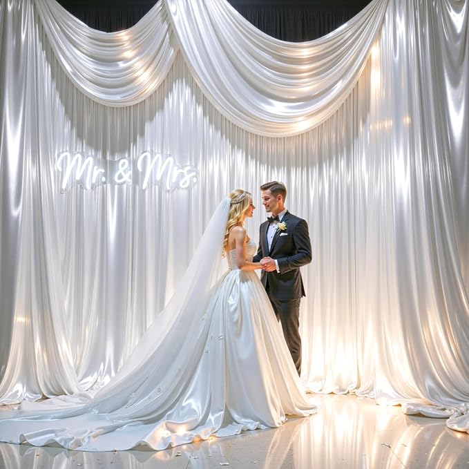 White Glitter Backdrop Curtains - 20x12FT Satin Photo Backdrop, Wrinkle-Free Shimmer Back Drop Cloth Shiny Drapes for Photobooth Wedding Birthday Parties Photoshoot Background Decorations