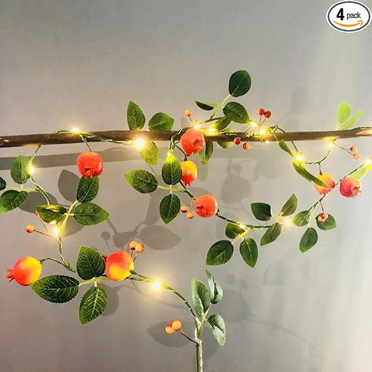 Artificial Fruit Pomegranate String Lights 6.56ft/20LED Rosehips Hanging Vines Plant Garland Foam Berries Light Battery Powered for Home Garden Wedding Party Decor (Z-Pomegranate Light, 4 Pack)