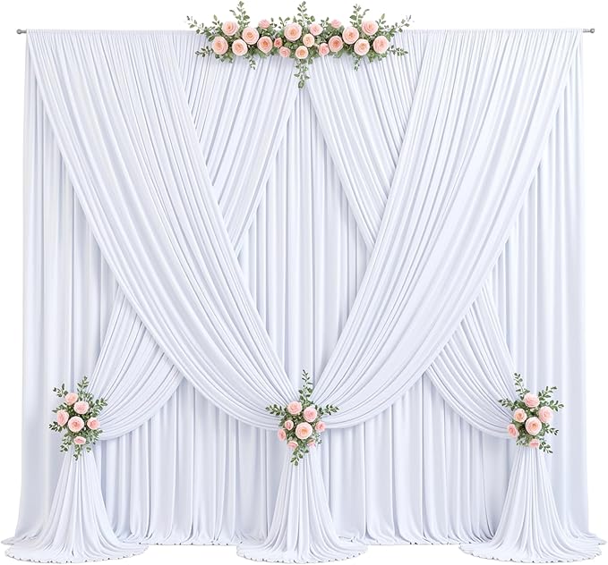 8 Panels White Backdrop Curtain for Parties Wedding Wrinkle Free White Photo Curtains Backdrops Drapes Fabric Decoration for Baby Shower Birthday Party 40ft(W) x 10ft(H)