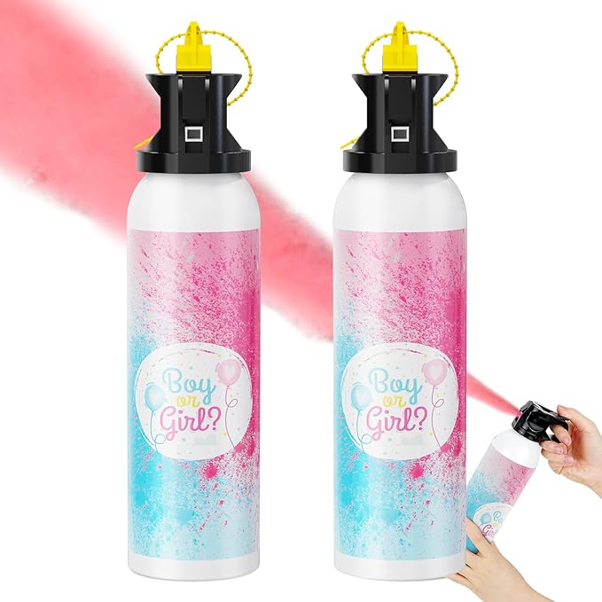Gender Reveal Fire Extinguisher: 2 Packs Pink Gender Reveal Ideas Only for Baby Girl with 100% Biodegragable for Gender Reveal Decorations (Pink)