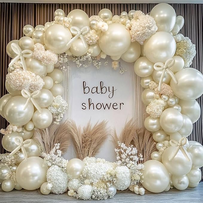 Pearl White Sand Balloon Double Stuffed White Balloons Garland Pearl Beige Ivory Arch Kit Cream Long Balloons Different Size for Birthday Wedding Baby Shower Anniversary Decoration