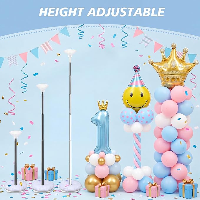 Hicarer 8 Sets Balloon Column Stand, 7ft Adjustable Metal Telescopic Pillar Set, Balloon Arch Stand for Birthday Wedding Baby Shower Party Decorations
