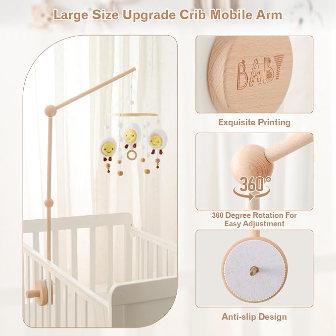 JETM·HH Baby Crib Mobile Arm Holder 36 Inch Large Version Baby Mobile Holder Arm Baby Room Decoration Attachment Safe Anti Slip Mobile Arm for Crib Baby Mobile Hanger