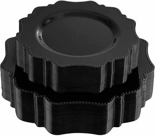 COLOSUS 60pcs Black Plastic Plates Set,Heavy Duty Black Disposable Plate for Party,Include 30PCS 10.5inch Dinner Plates and 30PCS 8.25 inch Dessert Plates for Father's Day/Wedding/Birthday
