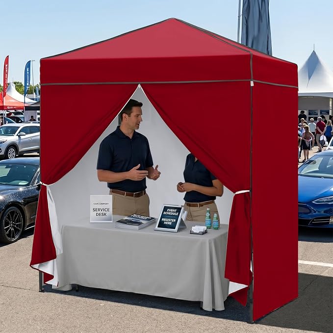 EAGLE PEAK 6x4 Instant Pop Up Canopy Tent with 4 Side Wall Panels, Straight Leg Sun Shelter, Portable Canopy with Carry Bag for Camping, Beach & Sports, Burgundy