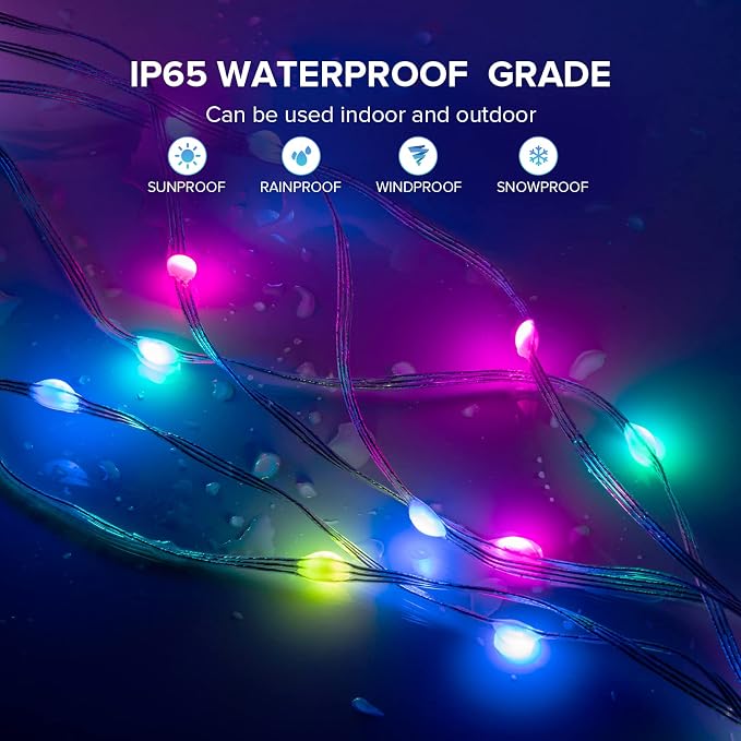 BTF-LIGHTING WS2812B IC RGB Pebble Pixel Seed String Roll Individual Addressable Chasing Color Smart Fairy String Light PVC Wire 2X32.8FT 200LED DC5V for Christmas Decor(No Adapter or Controller)
