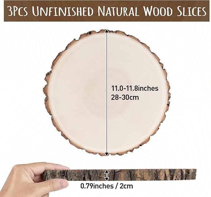 3 Pack 11 Inch Large Wood Slices for Centerpieces,Natural Unfinished Round Wood Ornaments for Crafts,Rustic Wooden Circles & Slabs for Wedding Centerpieces& Christmas Table Decor,DIY Painting Crafts