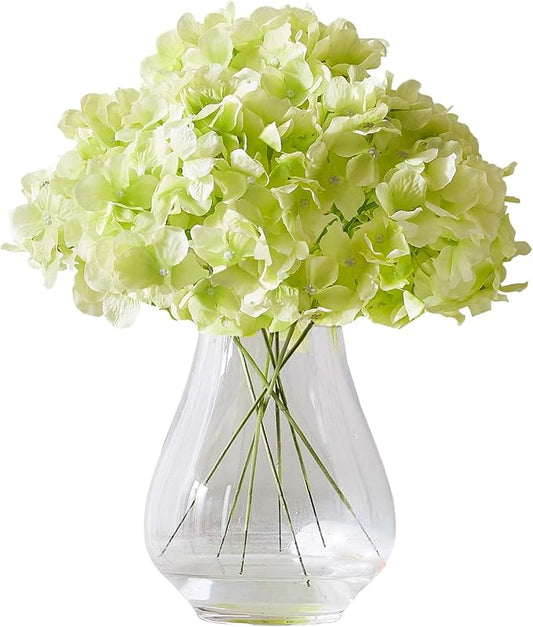 Artificial Hydrangea Flower Heads Hydrangea Silk Flowers Head for Wedding Centerpieces Bouquets DIY Floral Decor Home Decoration,Pack of 10 with Long Stems - Pale Green