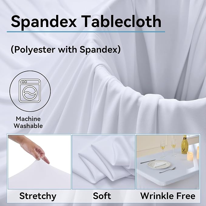 12 pk White Spandex Table Cloth Rectangle 8ft with Ruffle Skirt,Wrinkle Free High-Stretch Fitted Tablecloths for 8 Foot Rectangle Tables,Elastic Spandex Table Covers 8 ft for Parties Weddings Banquet