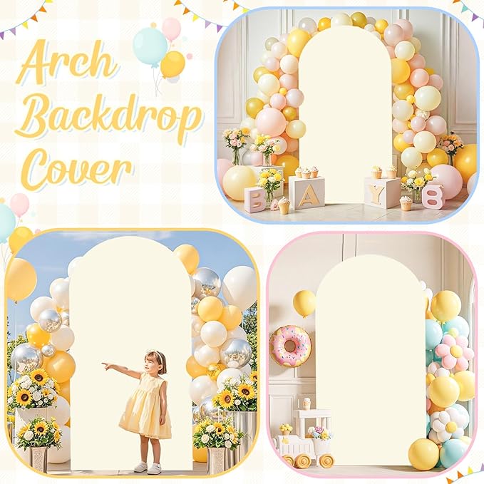 7.2ft Arch Backdrop Cover Ivory Arch Cover Spandex Fitted Arches Covers Stretchy Backdrop Cream Wedding Arch Covers Balloon Arched Stand Cover for Wedding Party Ceremony Decoration