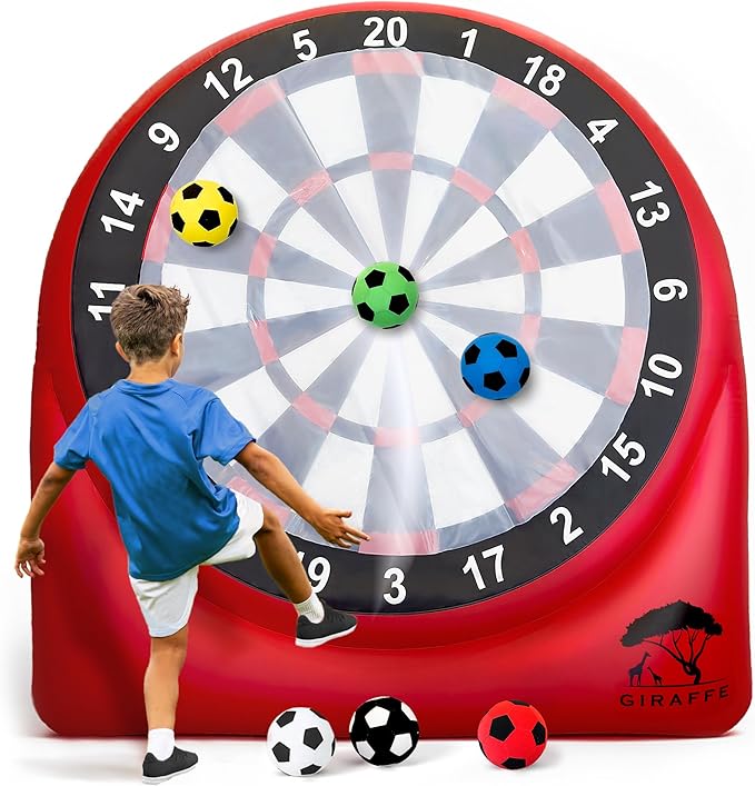 GIRAFFE Giant Inflatable Dartboard Yard Game Set, Big Blow Up Kick Giant Dart Board with Air Pump, Target Game, 6 Jumbo Lawn Games for Kids, Inflatable Games Outdoor, Family Activities, Carnival Party