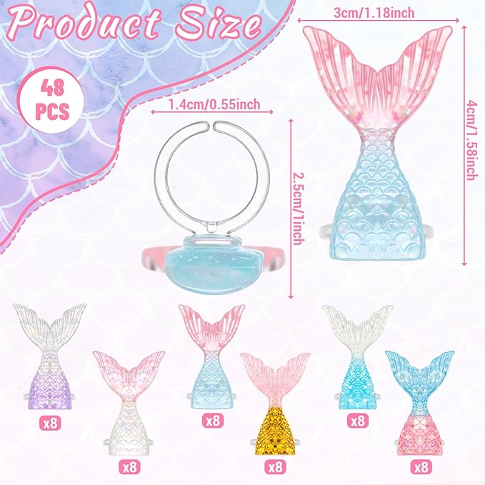 Kenning 48 Pcs Glittering Mermaid Tails Cupcake Ring Toppers Resin Cake Decoration Under the Sea Birthday Party Mermaid Birthday Cake Decor Baby Shower Princess Baby Shower Sea Party Supplies